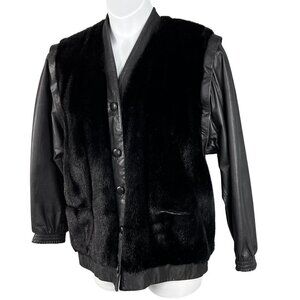VTG Adolph Schuman For Lilli Ann L Leather Faux Fur Zip-Off Sleeve Vest Jacket